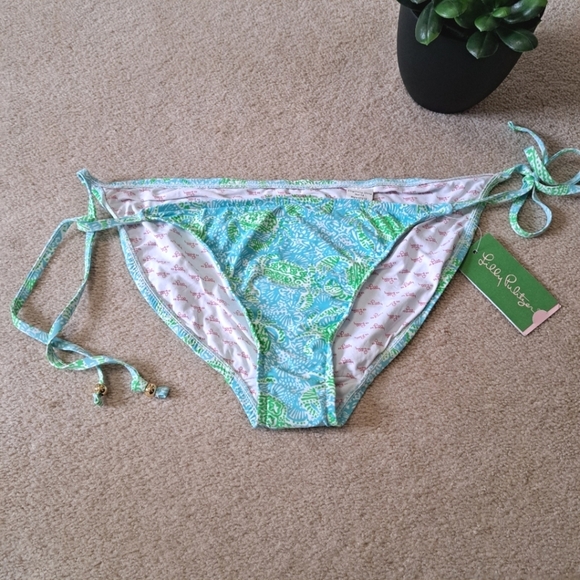 Lily Pulitzer Bikini Bottoms Size Large Sandi String Bottom Blue Green Print - Picture 13 of 13